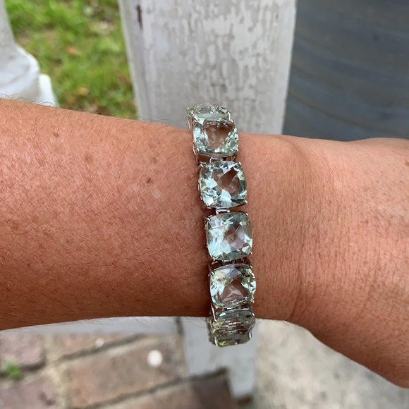 Paul Deasy Sterling Silver Cushion Cut Prasiolite Huge Tennis Bracelet - Picture 6 of 17